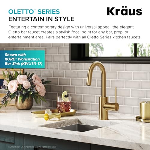 Oletto Single Handle Kitchen Bar Faucet with QuickDock Top Mount Installation Assembly in Spot Free Antique Champagne Bronze