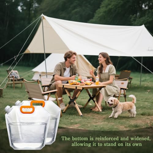 40 Pcs 1.3 Gallon Collapsible Water Storage Bag with Funnel and Labels Leakproof Emergency Jug Container Clear Plastic Water Bladder Outdoor Flat Pouch for Hiking Sport Backpack Camping (40 Count)