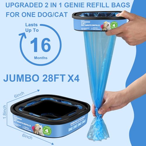 2 in 1 Genie Refill Bags for Dog Cat 4 Pack (4 Count)