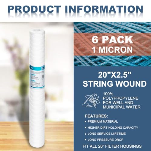 5 Micron 20"x2.5" String Wound Sediment Water Filter (6 Count)