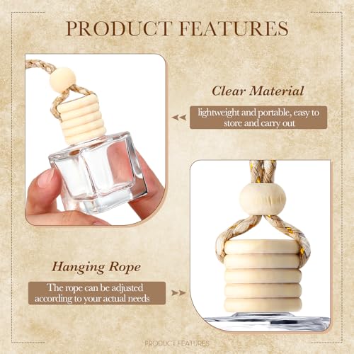 50 Pcs Hanging Car Air Freshener Car Diffuser Bottles Empty Glass Perfume Bottle Freshener Diffuser Bottle Pendant for Essential Oil Fragrance Aromatherapy Bottle Ornament (50 Count)