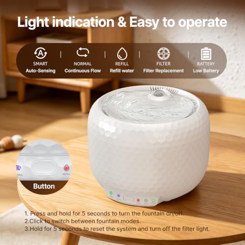 Wireless Cat Water Fountain with 5000mAh Rechargeable Battery (60 Ounce)