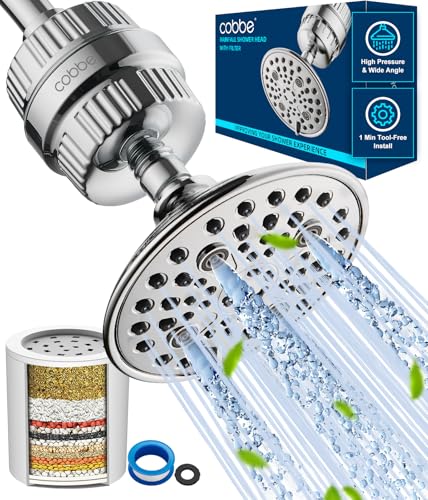 6 Spray High Pressure Filtered Shower Head for Hard Water Combo