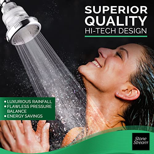 Original StoneStream Filtered Wall Showerhead for Hard Water with Soft Water Filter