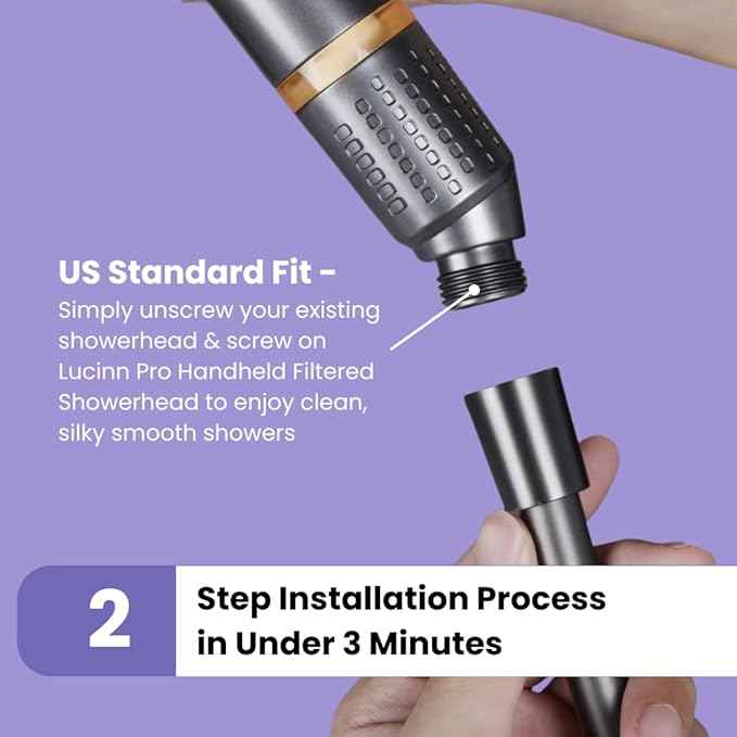 Lucinn Pro Handheld Filtered Showerhead – 12-Stage Filtered Shower Head Removes Chlorine & Hard Water | Revives Hair, Softens Skin | Sleek Matte Black
