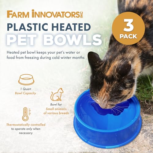 Farm Innovators 1 Quart Plastic Heated Pet Bowl with Anti Chew Cord and 25 Watts of Power for Rabbits (3 Count)