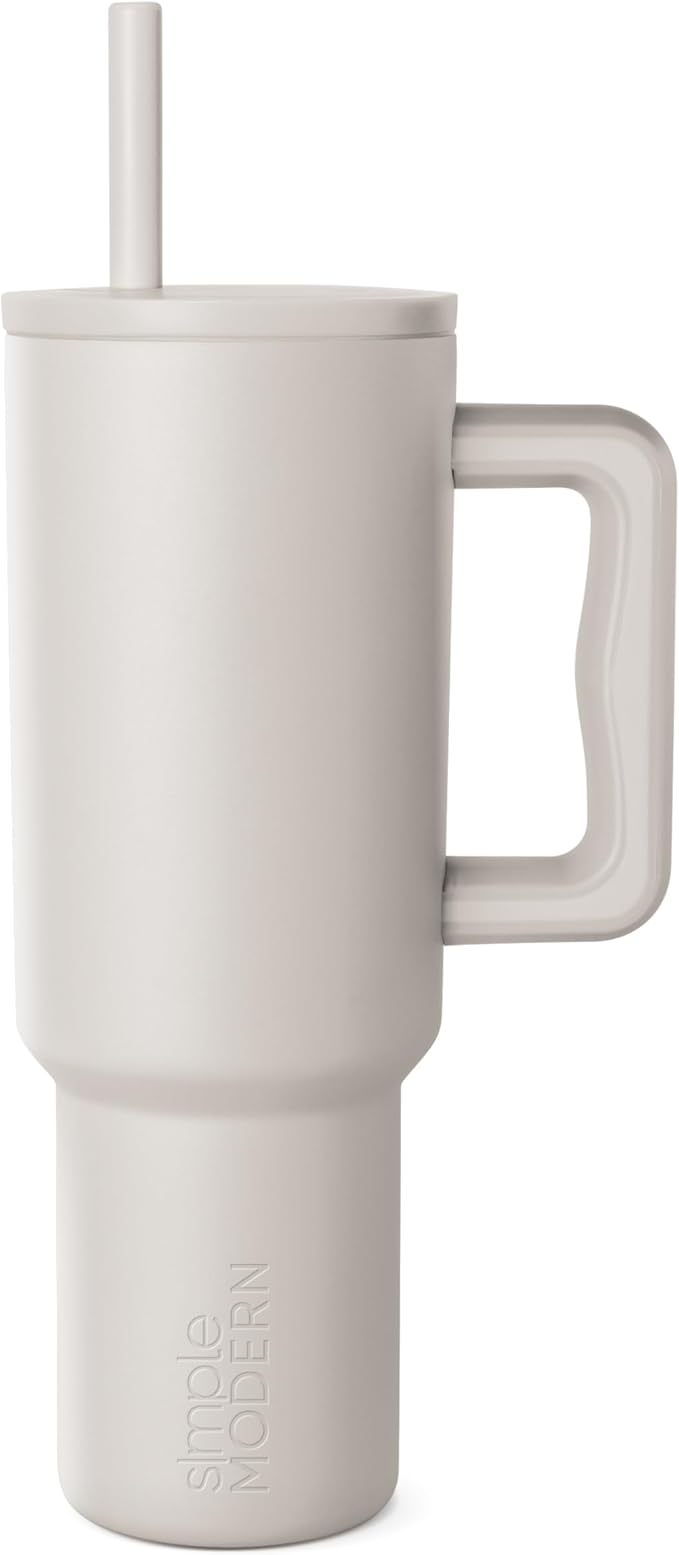 Simple Modern 40 oz Tumbler with Handle and Straw Lid | Leak-Proof Insulated Stainless Steel Water Bottle Travel Mug Cupholder Use | Gifts for Women Men Him Her | Trek Signature | Almond Birch
