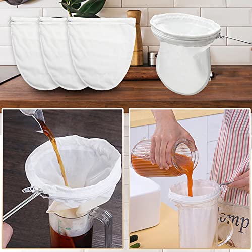 Ultra Fine Mesh Strainer Bag Reusable Food Grade Filter Zipper Bags with Stainless Steel Handle for Filter Coffee Tea Milk Juice Oil (4 Count)