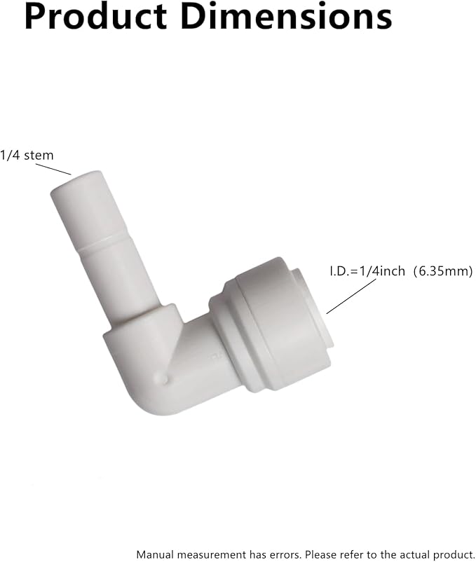 Water Pipe Stem Elbow Connector for 1/4" Tubing 90 degree elbow Push to Connect Plastic Quick Fittings for Reverse Osmosis System(Pack of 10) - AquaVibe