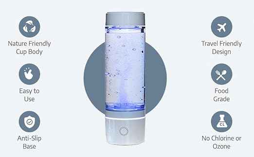Hydrogen Water Bottle 2024 – SPE/PEM Technology Generating Up to 3000ppb Hydrogen-Rich Ionized Water for Antioxidant and Health Benefits – Environmentally Friendly PC and Glass - White