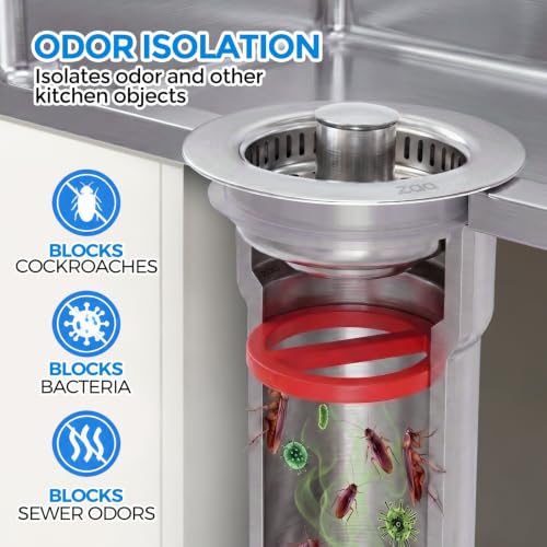 3-in-1 Kitchen Sink Drain Strainer, 304 Stainless Steel Sink Stopper