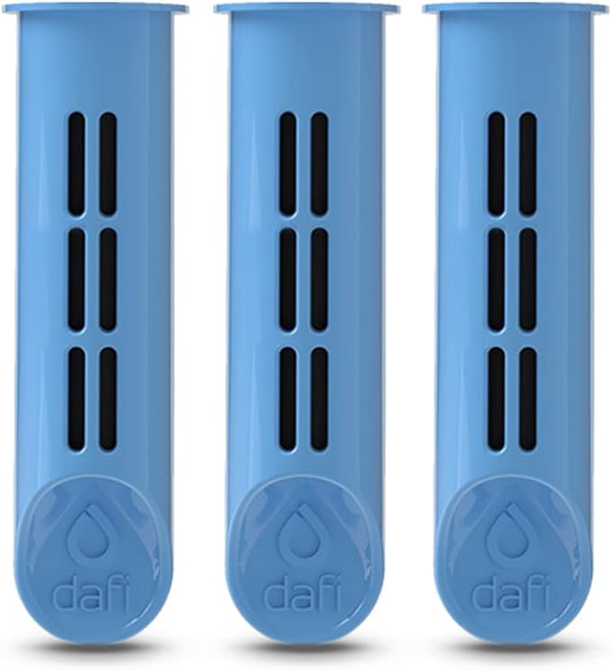 Dafi Sports Water Bottle Filter Replacement - 3-Pack Carbon Water Filters for Dafi Soft & Solid Bottles - Lasts Two Months or 40 Gallons Efficiency - Removes Chlorine Taste - BPA-Free - Colour Blue