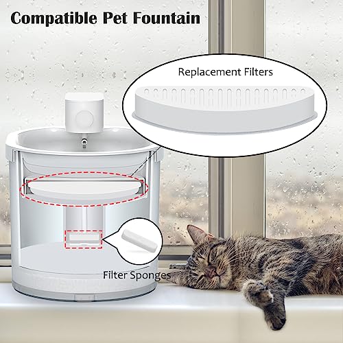 8 Pack Cat Water Fountain Filter & 10 Pack Replacement Filter Sponges Compatible with Uahpet Water Fountain 67oz (8 Count)