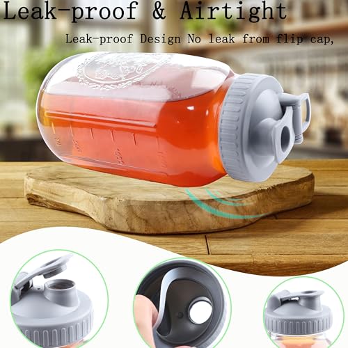 Glass Mason Jar Pitcher With Lid 64 Oz Wide Mouth Sun Tea Jar Half Gallon Cold Hot Water Pitcher 2 Quart Brew Coffee Jug Carafe For Fridge (2 Count)