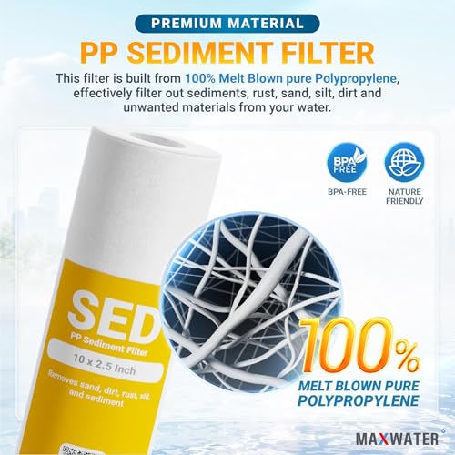 10-Inch 1-Stage Whole House Water Filtration System with Clear Housing and 5-Micron Polypropylene Sediment Filter - Ideal for RVs, Well Water, and Boilers