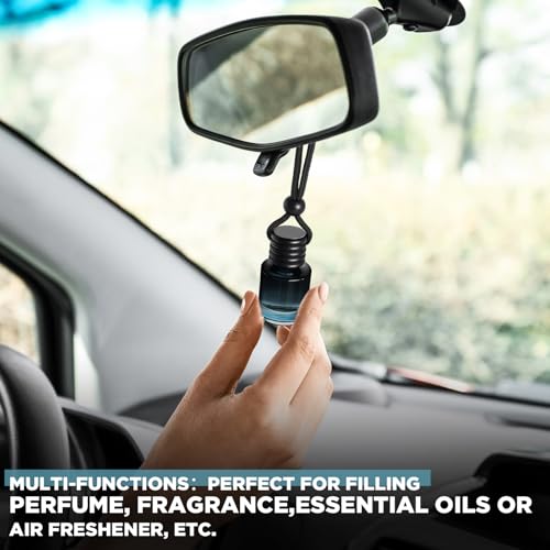 70 Pieces Hanging Car Diffuser Air Freshener Bottle Bulk Empty Glass Refillable Perfume Bottles Oil Diffuser Aromatherapy Pendant for Auto Interior Ornaments Decor (70 Count)