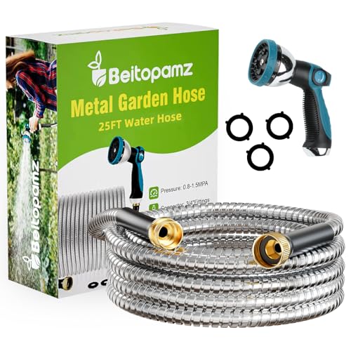 Metal Garden Hose 25 ft with Nozzle