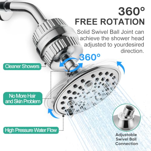 6 Spray High Pressure Filtered Shower Head for Hard Water Combo