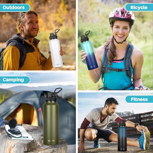 40oz Large Metal Sports Insulated Water Bottle with 2 Lids