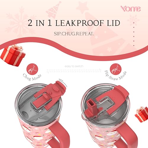 40 oz Christmas Tumbler with Handle and Flip Straw for Women