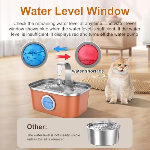 Automatic Stainless Steel Water Fountain for Cat & Dog in Amber Orange 124oz (124 Fl Oz)