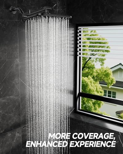 11.8" Black Rain Shower Head with 11" Stainless Steel Exension Arm