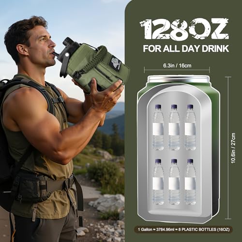 128oz 1 Gallon Tactical Water Bottle with MOLLE Bottle Pouch
