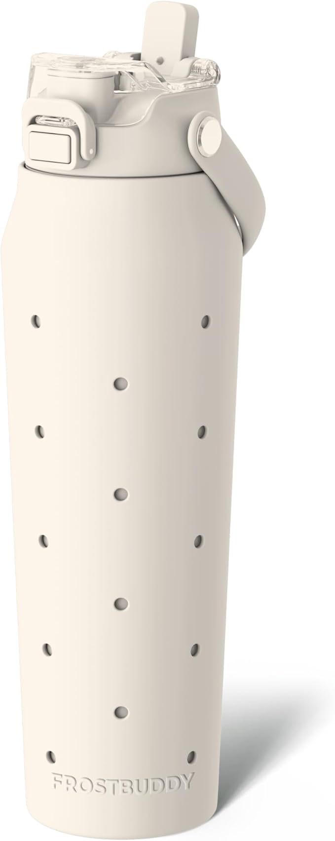 Frost Buddy 32 oz Insulated Stainless Steel Water Bottle with Silicone Sleeve - Customizable with Budz Charms | Straw & Chug Lid, Leak-Proof & Cup Holder Friendly