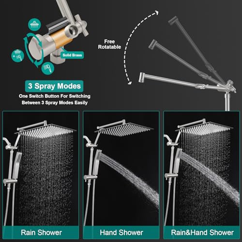 All Metal 12 Inch Rain Shower Head with Handheld Spray Combo