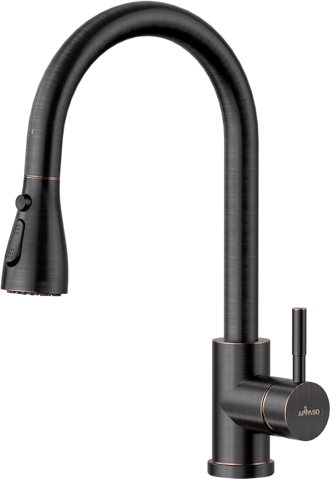 APPASO Bronze Kitchen Faucet with Pull Down Sprayer (3 Modes), Oil Rubbed Bronze High Arc Kitchen Faucet, 304 Stainless Steel 360° Swivel Kitchen Sink Faucet Single Handle Single Hole