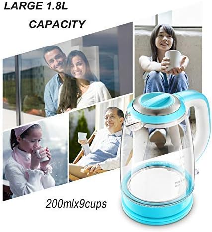 8L Glass Electric Kettle, 1500W Eco Water Kettle, Illuminated Led, Free Cordless Water Boiler with Stainless Steel Inner Lid Bottom