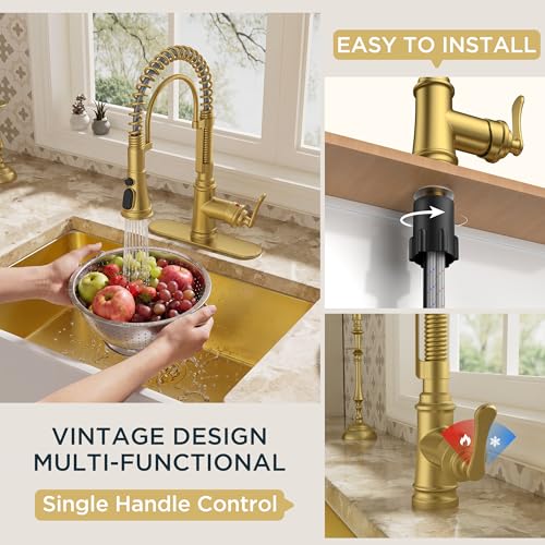 Gold Kitchen Faucet with Pull Down Sprayer