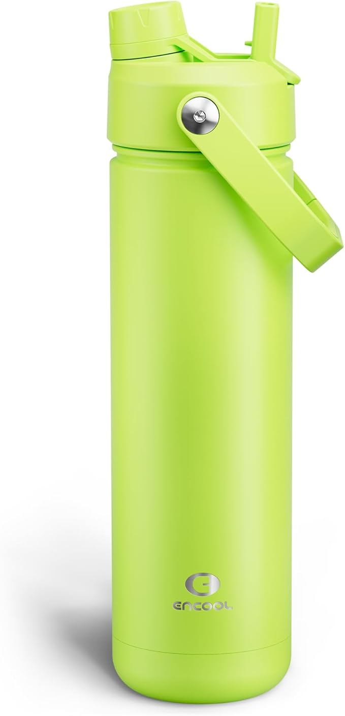 ENCOOL Insulated Water Bottle with Straw Stainless Steel Water Bottle, Leak-Proof, BPA-Free, Double Wall Vacuum Keeps Cold for 24 Hours for Sports, Travel, School (26 oz, Sharp Green)
