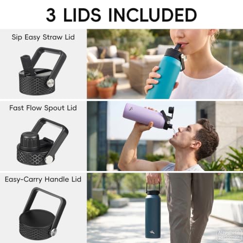 40 oz Insulated Stainless Steel Water Bottle with 3 Lids