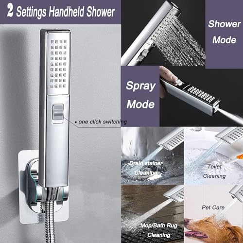 10" High Pressure Square Rainfall Shower Head and 2