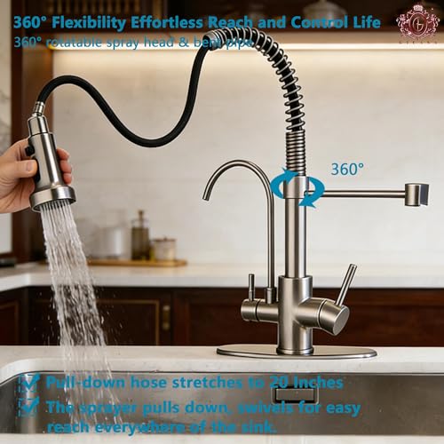 Commercial 3 in 1 Spring Brushed Nickel Kitchen Faucet