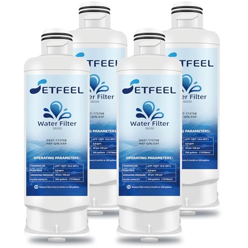 HAF-QIN DA97-17376B Refrigerator Water Filter for Samsung, Carbon Block Filtration, HAF-QIN/EXP Rs27t5200sr hafqin Rs22t5201sr RF28R7201SR RF32CG5400SR, Bespoke Water Filter 4 PacK SETFEEL (4 Count)