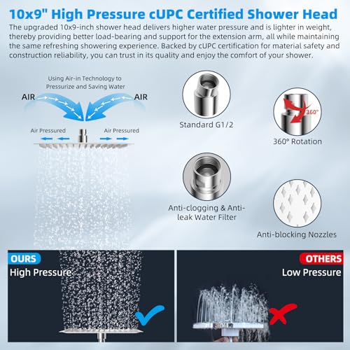 All Metal 10'' Rain Shower Head with 16'' Extension Arm
