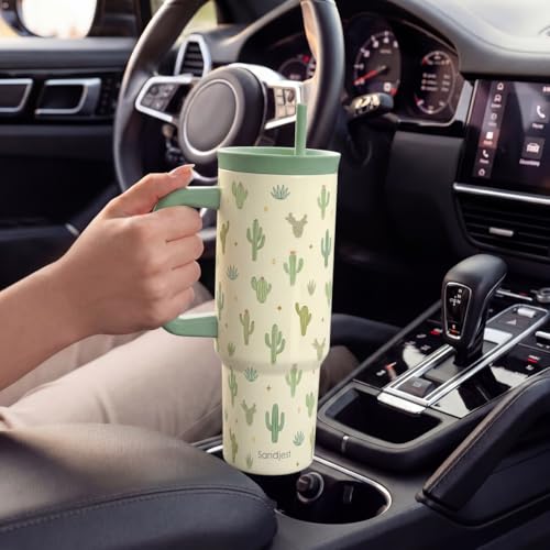 Cactus Stainless Steel Locking Lid Silicone Straw Tumbler with Handle 40oz