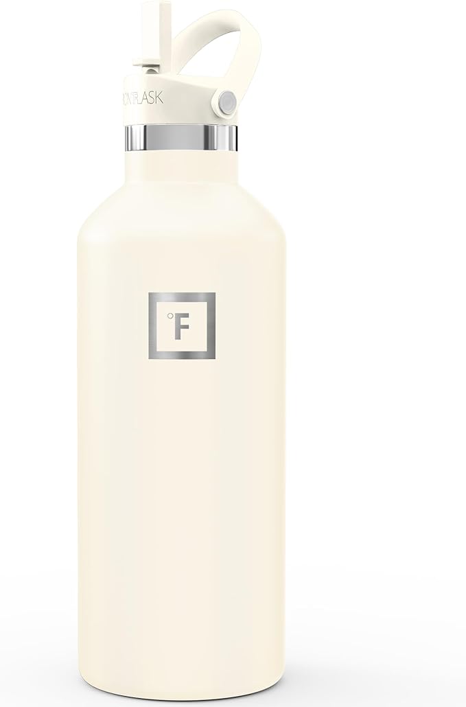IRON °FLASK Camping & Hiking Hydration Flask with Straw, Narrow Mouth Insulated Stainless Steel Sports Water Bottle - Cashmere Cream 32 oz - Straw (1 Lid)