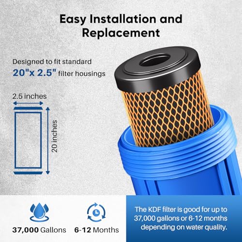 5 Micron 20" x 2.5" Whole House Coconut Shell Activated Carbon and KDF Water Filter (2 Count)