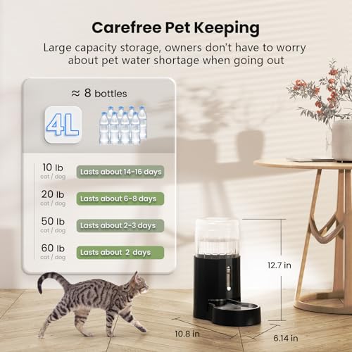 Automatic 4L Filter Dog and Cat Water Dispenser with Stainless Steel Bowl Gravity Waterer