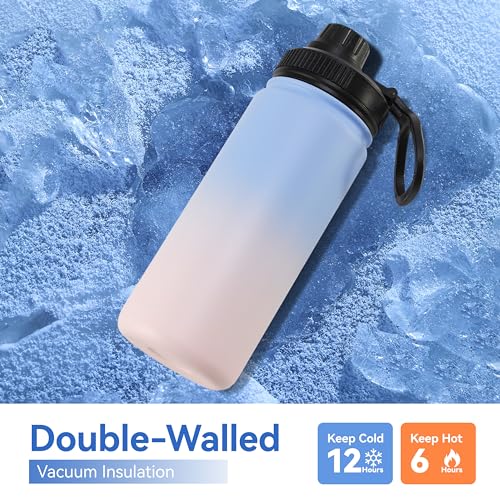 16 oz Water Bottle for School Stainless Steel Double Wall Vacuum Insulated Water Bottle with Straw lids & Spout Lid