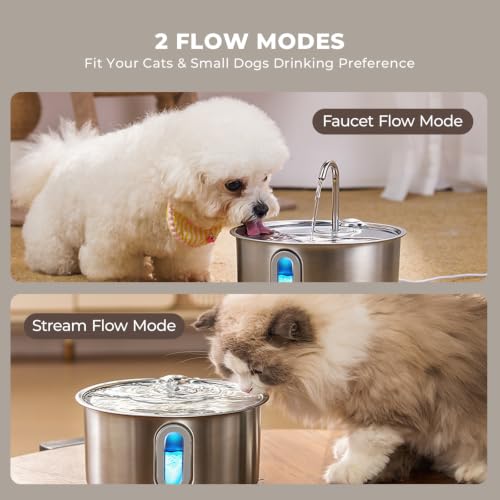 3.2L 108oz Stainless Steel Cat Water Fountain for Small Dogs