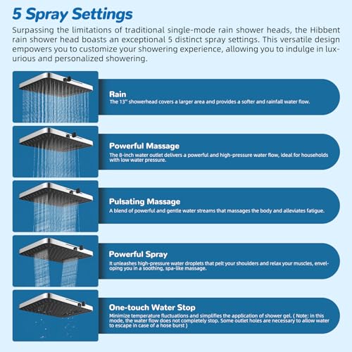 cUPC Certified High Pressue 13'' Rainfall Shower Head with 5