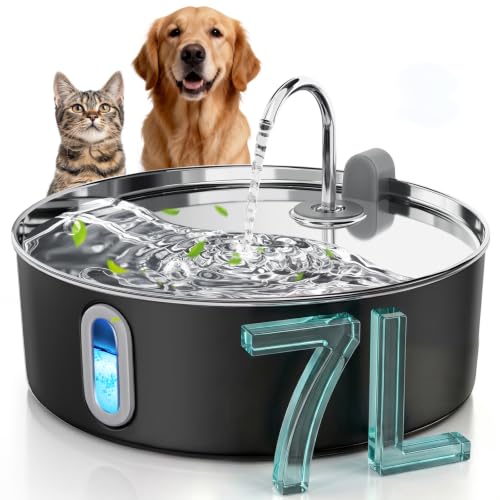 7L 236oz Stainless Steel Large Dog Water Fountain Matte Black