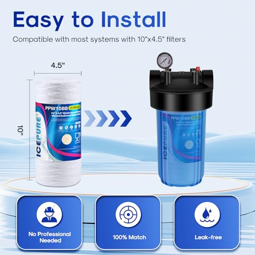 25 Micron 10”x4.5'' Whole House Sediment String Wound Water Filter Replacement filter for 84637 (3 Count)