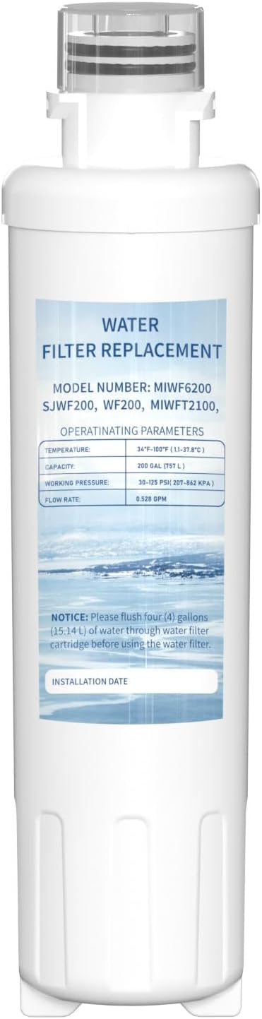 MIWF6200 Twist-in Water Filter Cartridge, Compatible with Midea MRS26D5AST, MF-2008-R2, Sharp SJWF200, SJG2254FS, Thor Kitchen WF200, Zline MIWFT2100, RFM-W-36 Models, 200 Gallon, 1 Pack