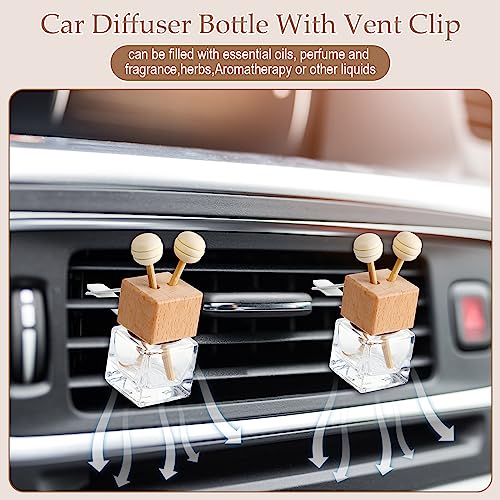 60 Pcs Car Diffuser Bottles Empty Bulk Vent Clip Car Air Freshener Diffuser for Essential Oil Perfume Glass Bottle with Wooden Caps Stick Fragrance Ornament (16 Ounce)