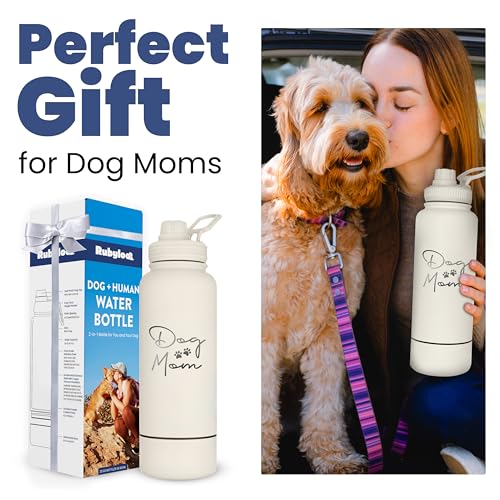 Dog Mom Water Bottle with Detachable Bowl for Dog Lovers
